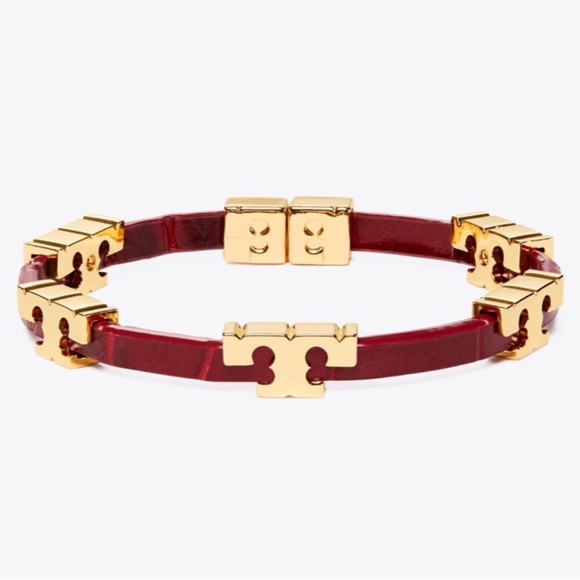 Tory Burch Jewelry - Tory Burch Red Leather Bracelet with Gold Logo Accents